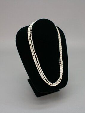 Vintage 20" Freshwater Rice Pearl 3-strand 26g Necklace w/14K Gold Clasp & Beads
